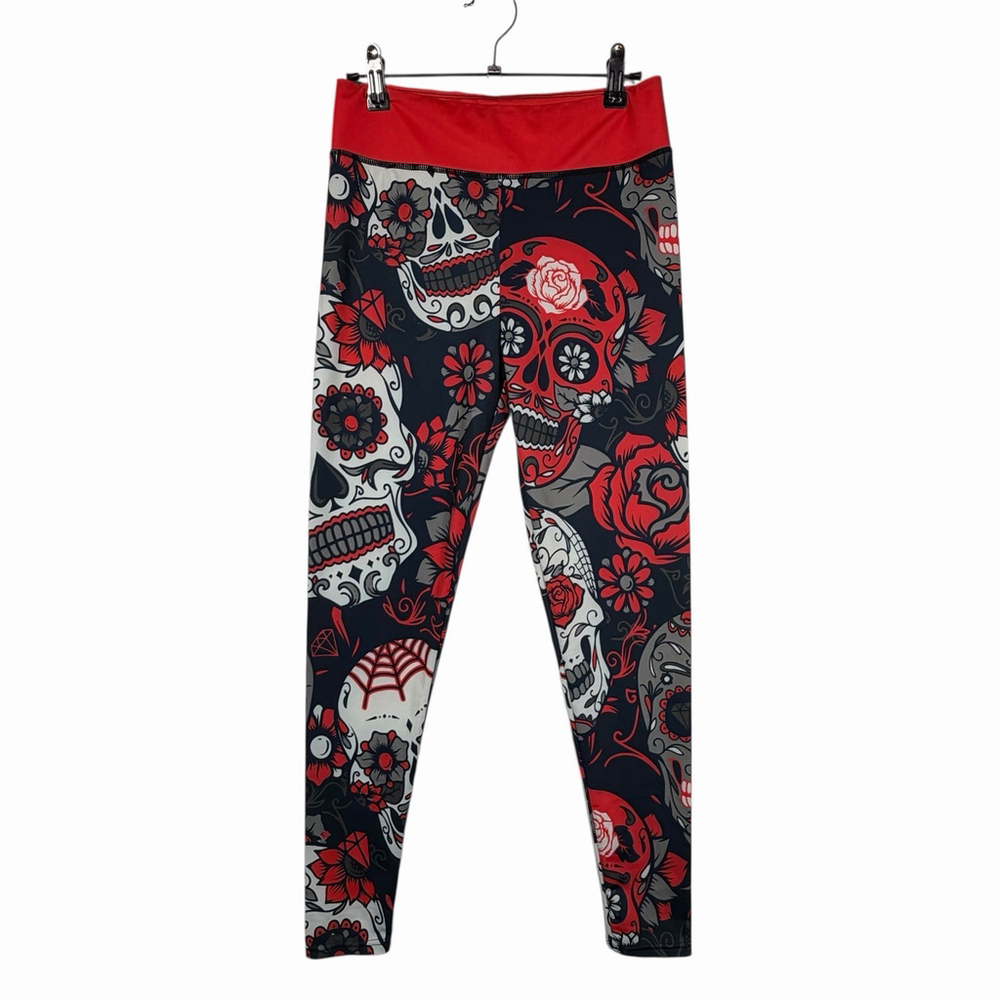 Sugar Skull Leggings Red and Black Size Small halloween spooky